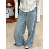 2025  spring new Korean version trend washed denim loose straight retro floor mopping trousers 33100