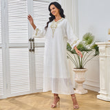 Popular trade Middle East Muslim women's clothing summer new hot sale fashionable white embroidered Arab dress women