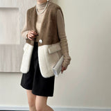 2025 friendly mink v-neck sleeveless vest two-color splicing one-button imitation mink coat ferret jacket to keep warm in autumn and winter