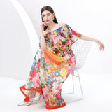 women's clothing  early spring - painted holiday one-word shoulder pleated ruffle edge holiday printed long dress