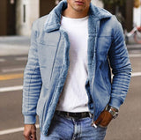 Spot order surge wish  men's imitation leather fleece fur integrated short coat large lapel men's jacket