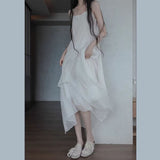 Long irregular double-layer elegant dress  summer new solid color fairy style simple loose dress