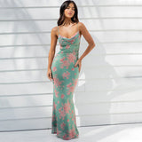 New Popular trade 2025 women's clothing popular summer sexy backless lace-up slim print suspender dress