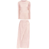 Folds spring new basic suit Korean version temperament versatile long-sleeved top skirt suit women