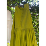 new product spring and summer explosion pear shape lazy pleated retro mustard green sleeveless meat cover dress women