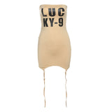 2025 style  spring new women's clothing letter printing fashion slim and thin shoulder dress