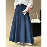 2025  spring new retro pleated high waist thin versatile A-shaped large skirt medium and long skirt 2592