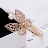 2025 Liyu jewelry opening adjustable bracelet women's pink zircon inlaid hollow pearl butterfly bracelet wholesale customization