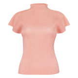 summer new Miyake new simple semi-turtleneck slim T-shirt women's versatile small top women's vest
