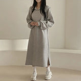 WOLOONG Japan Korean version solid color autumn and winter POLO collar spring and autumn 2023 new velvet loose lazy style long dress