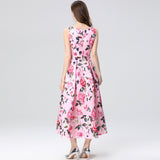 New fashion dress women's retro fashion positioning printing waist and thin temperament round neck sleeveless dress