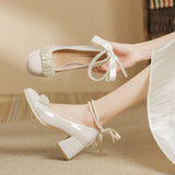 woloong Women's High Summer Gentle Temperament Chunky Beaded Mary Heels