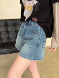 2025  spring new retro denim shorts women's high waist loose and thin A-shaped wide-leg hot pants ins tide 68269