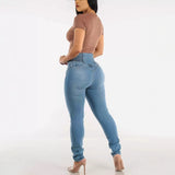2025 Cross-border  style  new elastic and thin jeans women's button pencil slim-fitting high-waisted hip-lifting trousers