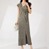 2025 Texture dress women's summer high sense irregular split harpoon tail skirt banquet evening dress skirt