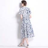 Popularan station  summer new sweet and elegant design sun print big pendulum dress shirt dress women