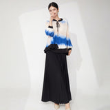 2025 suit women's summer two-piece set of advanced sense gradual change long-sleeved top versatile wide-leg pants women's clothing with a complete set