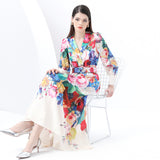 Early Spring - Vacation Style Suit Collar Long Sleeve Wide Swing Wave Edge Floral Print Long Dress