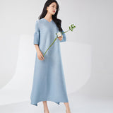 2025 Hot trade large size women's skirt high-end v-neck horn sleeves loose and thin a-shaped skirt long dress summer