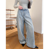 2025  Spring New Korean Edition Hong Kong Style Trend Personality High Street Trend Washed Denim Pants 5039