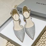 WOLOONG Elegant Women's High Buckled Chunky Banquet Heels