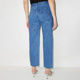 2025 Hot trade wholesale fashion niche diamond beads design sense middle waist straight long thigh hollow jeans women's clothing