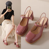 woloong Women's Toe High Round Fashion Fairy Patent Heels