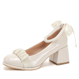 woloong Women's High Summer Gentle Temperament Chunky Beaded Mary Heels