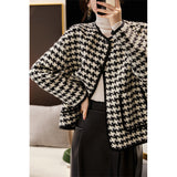 2025 Wool thousand bird grid small fragrant coat, high-quality tweed double pocket loose casual women's clothing spring and autumn new models