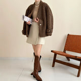 2025 friendly fur fleece large V-neck single-row two-button imitation mink coat ferret jacket to keep warm in autumn and winter