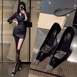woloong Black Square Toe Cap Ankle-strap High Stiletto Heels