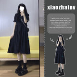 2025 Hepburn little black dress women's summer  new  waist long dress small man high-end black dress
