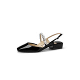 WOLOONG Women's Spring Buckle Closed Toe Rhinestone Chunky Back Heels