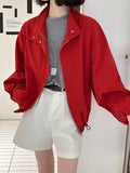 2025  spring new retro temperament stand-up collar drawstring design loose long-sleeved thin jacket women's 62508