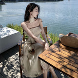 2025 New Chinese style women's clothing Sanya tourism seaside vacation ruffle edge suspender dress pendant fairy long dress