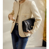 2025 High-end small fragrant jacket, short tweed women's clothing, spring and autumn women's clothing, autumn fashion top, white.