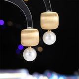 2025 Stylish and simple geometric square brushed matte pearl earrings women's s925 silver needle temperament versatile high-end earrings