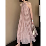 2025  spring new sleeveless neck hanging new Chinese suspender dress women's design temperament long skirt 82563