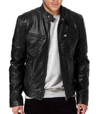2021 Hot Trade Express Men's Large Size Zipper Cardigan Pocket PU Leather Stand-Up Collar Slim Leather Jacket Wholesale