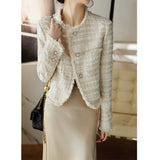 2025 High-end pearl wool small fragrant short coat, tweed short top  spring and autumn women's clothing new