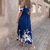 New Popular trade 2025 women's clothing popular summer fashion off-the-shoulder printing waist long dress pleated dress