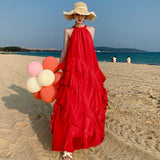 2025 White Elegant Fairy Neck Lotus Leaf Edge Holiday Dress Summer Fairy Seaside Beach Dress Cake Dress