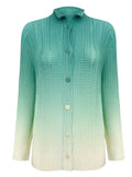 spring gradual change pleated chiffon shirt versatile casual small open neck sweet thin long sleeve printed top women