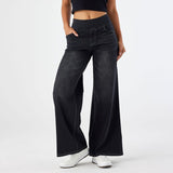 2025 new denim wide-leg pants women's high waist and thin multi-pocket straight loose cat beard horse Liu  casual pants