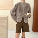 2025 friendly mink collarless shoulder sleeves single-breasted multi-button high-end imitation mink coat ferret jacket to keep warm in autumn and winter