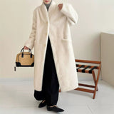 2025 friendly mink solid color stand-up collar single-breasted extended high-end imitation mink coat, ferret coat to keep warm in autumn and winter