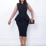 WOLOONG D283  supply New new temperament commuter mesh stitching V-neck ruffle edge pencil skirt 2025 dress