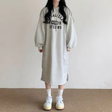 WOLOONG Japan wholesale Korean lazy dress spring and autumn women's thin print long dress hooded loose fleece sweater skirt winter