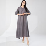 2025 Hot trade large size women's skirt high-end v-neck horn sleeves loose and thin a-shaped skirt long dress summer