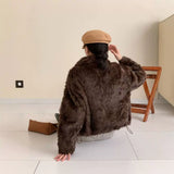2025 friendly mink solid color lapel horn buckle high-end imitation beard wool coat ferret fox fur coat female autumn and winter
